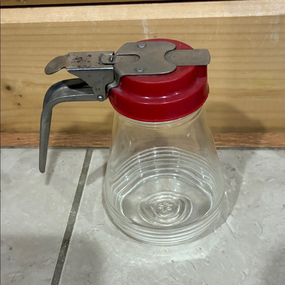 Red Glass Syrup Dispenser with Pour Spout